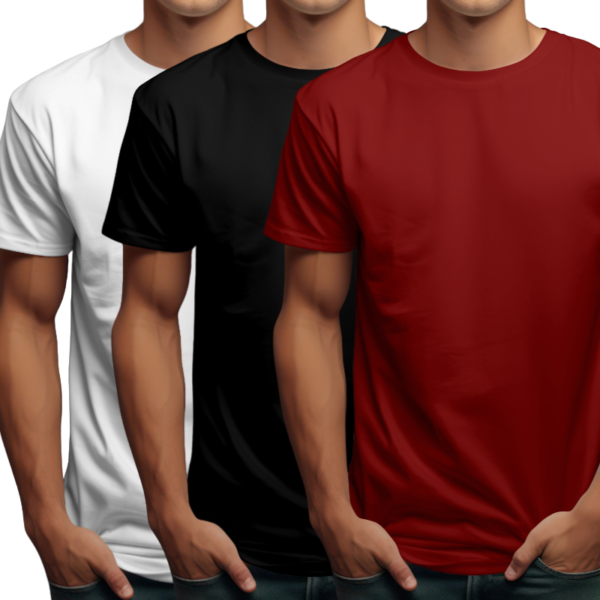 Men Plain T-shirts Combo of 3 Black,White & Maroon – Premium Quality Cotton